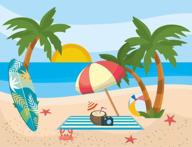 Yaz ve tatil simgesi set tasarım