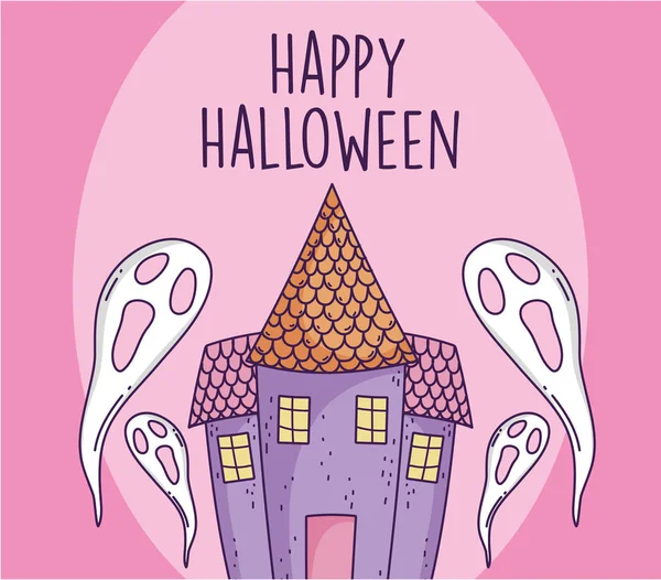 Счастливого празднования Хэллоуина страшные призраки и замок — стоковый вектор