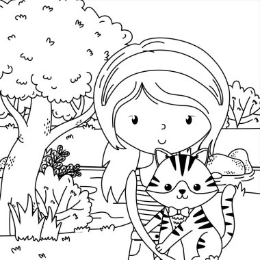 Kedi karikatür tasarımı ile kız