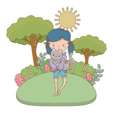 Kedi karikatür tasarımı ile kız