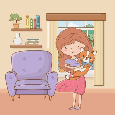 Köpek karikatür tasarımı ile kız