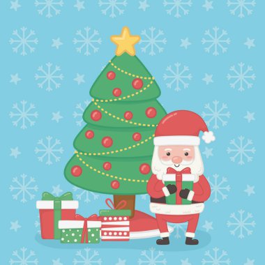 Noel Baba ve çam ağacıyla mutlu noel kartları