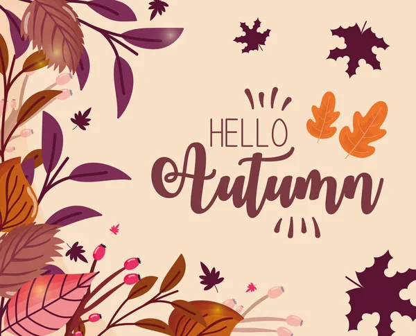 Feuillage bonjour inscription d'automne décoration — Image vectorielle