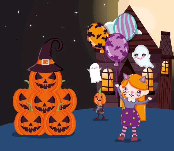 Niños con disfraz de Halloween imagen — Vector de stock