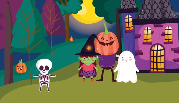 Niños vestirse truco o tratar - feliz Halloween. — Vector de stock