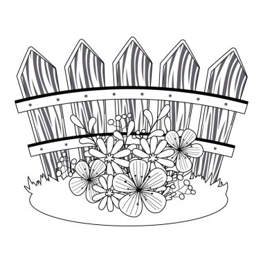 Flowers in front of fence vector design