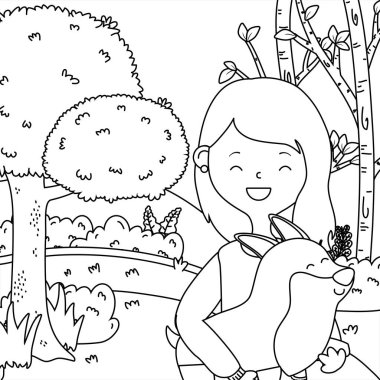 Köpek karikatür tasarımı ile kız