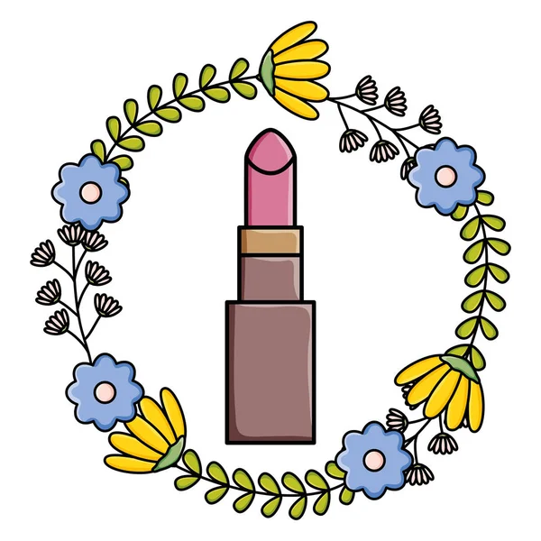 Lipstick make up with floral wreath pop art style — Stok Vektör