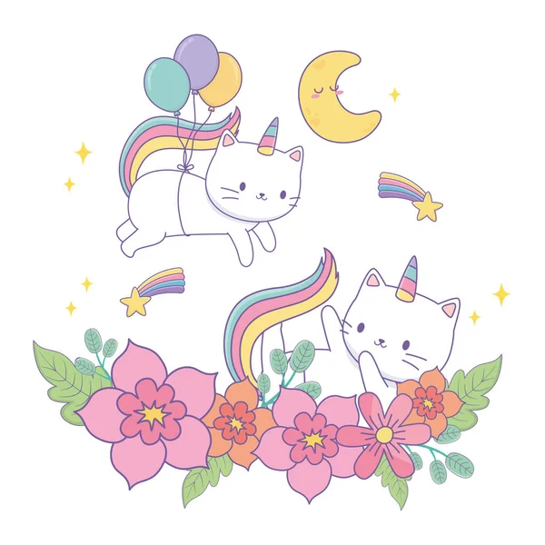 Unicorn gatos dibujos animados diseño vectorial — Archivo Imágenes Vectoriales