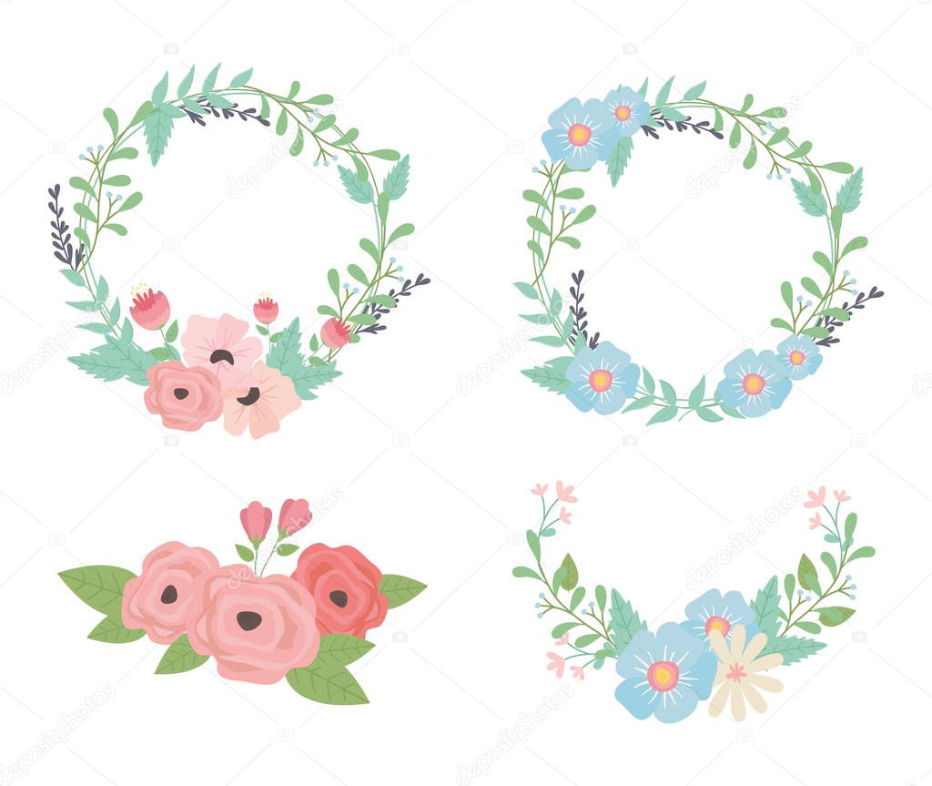 flowers and leafs wreaths and crowns decorations