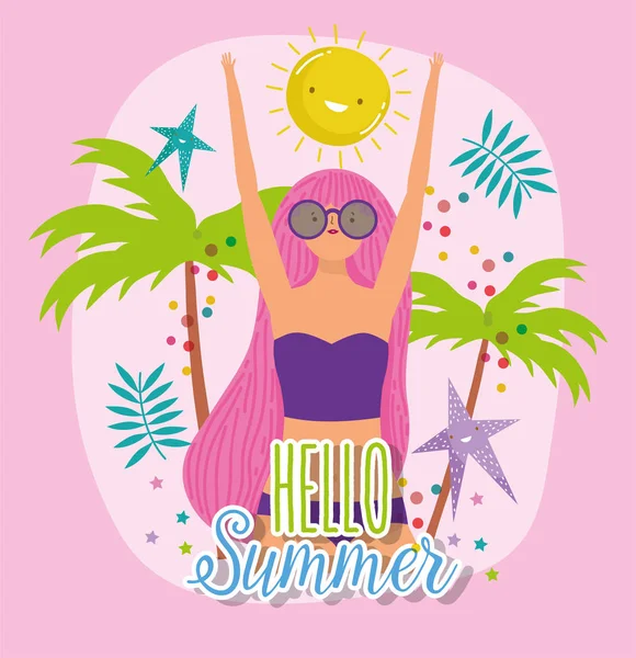 Woman hello summer holiday design — Stock Vector