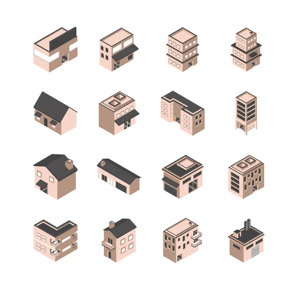 Building isometric style icons set — Stock Vector