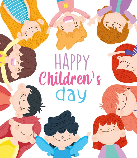 Día de los niños felices, los niños pequeños lindos grupo y las niñas. — Vector de stock