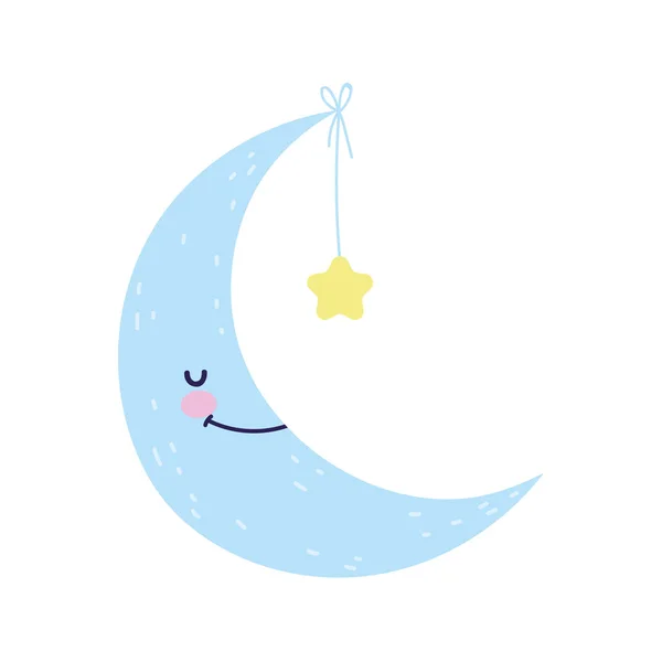 Baby shower cute half moon hanging star — Stock Vector