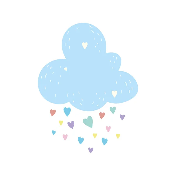 Baby shower cute cloud with rain of hearts — Stockvector