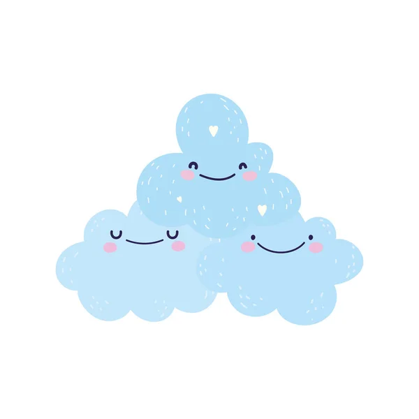 Ντους μωρό χαριτωμένα σύννεφα καρδιά αγάπη διακόσμηση κινουμένων σχεδίων — Διανυσματικό Αρχείο