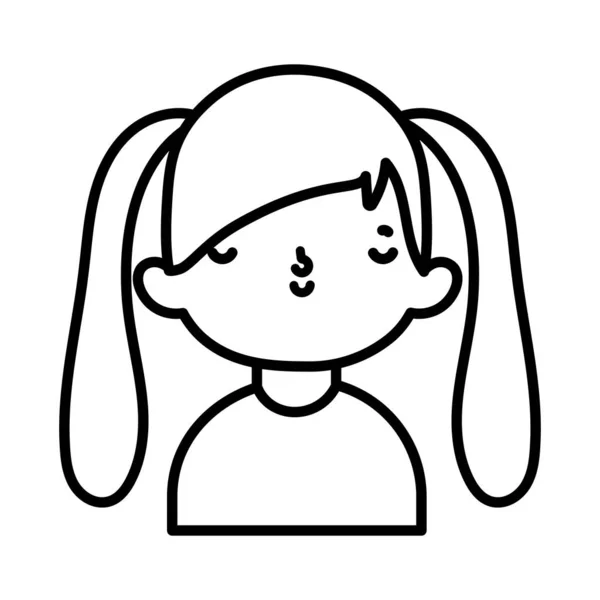 Mignonne petite fille heureuse personnage de bande dessinée épaisse ligne — Image vectorielle