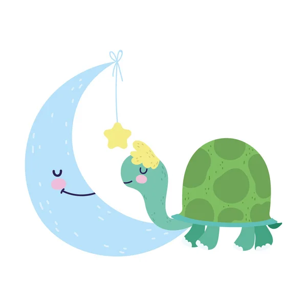 사랑 스러운 작은 거북이 와 달 과 별 만화 — 스톡 벡터