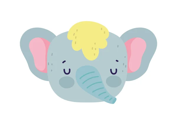 Baby shower cute elephant with hair head cartoon. — Vector de stock