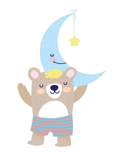 Bambino doccia carino orso mezza luna con stella cartone animato — Vettoriale Stock
