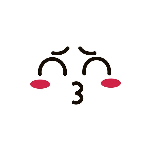 Kawaii cute face expression eyes and mouth winking kiss — 图库矢量图片