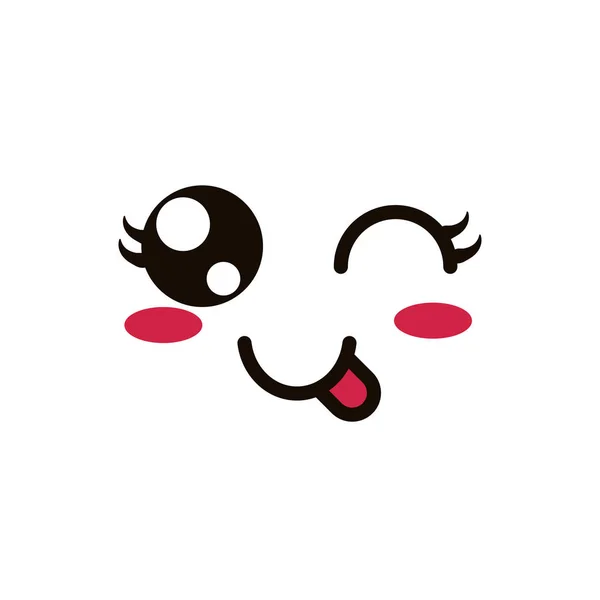 Kawaii cute face expression eyes and mouth wink tongue out — Wektor stockowy