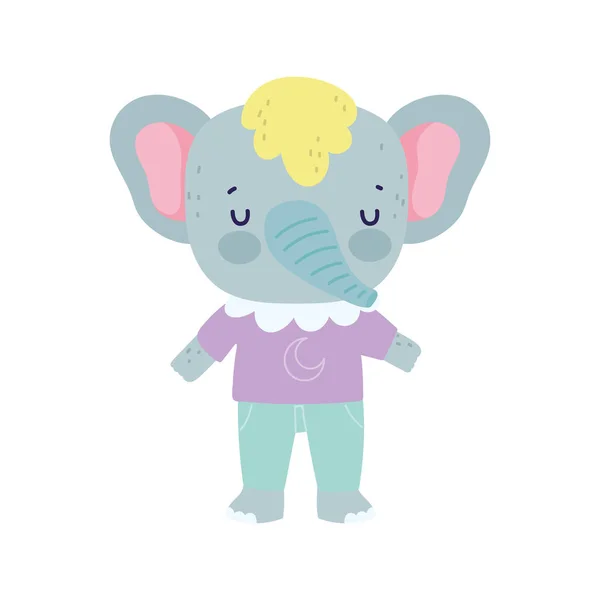 Baby shower cute elephant with clothes cartoon — Wektor stockowy