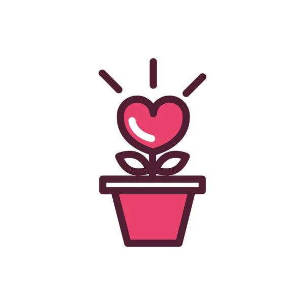 Happy valentines day potted flower shape heart love romantic feeling icon — Vetor de Stock