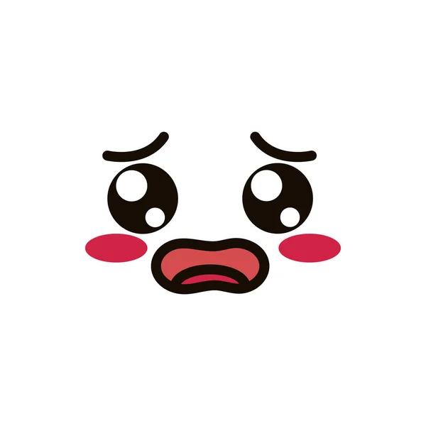 Kawaii cute face expression eyes and mouth shocked sad — Stok Vektör