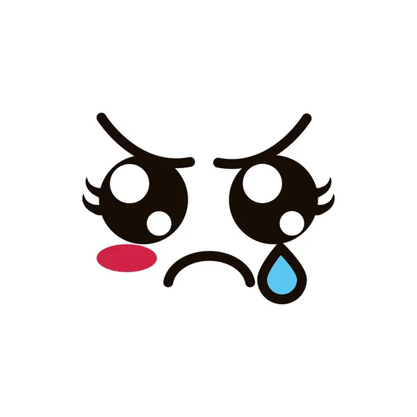 Kawaii cute face expression eyes and mouth angry crying — Stok Vektör