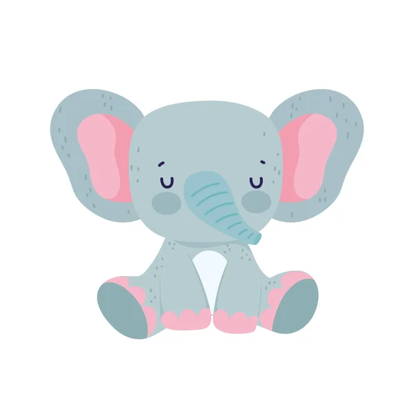 Cute elephant sitting animal wildlife cartoon — Vetor de Stock