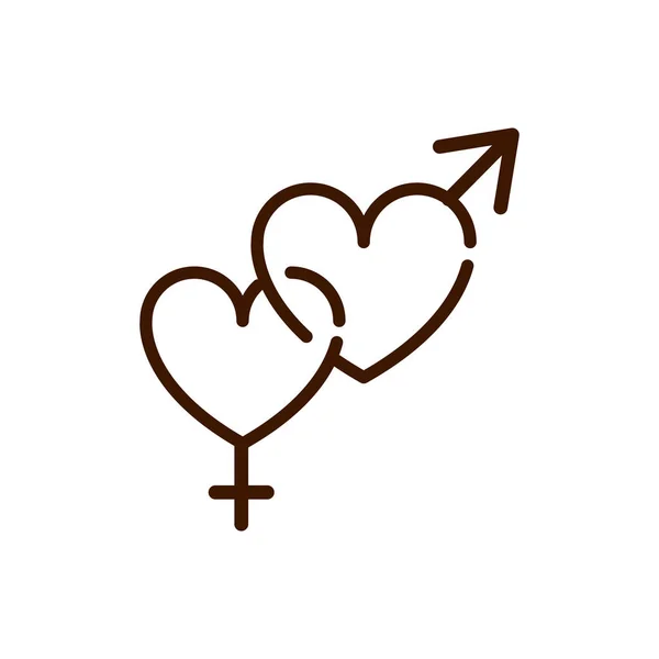 Female and male hearts gender love romantic passion feeling related icon thick line — Image vectorielle