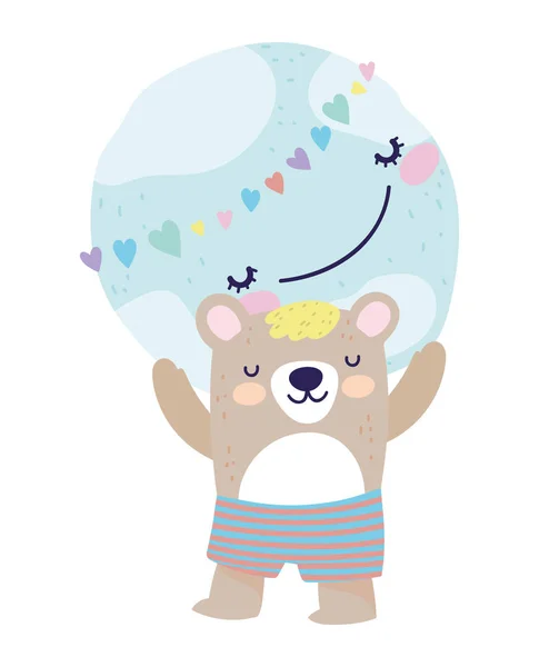 Baby shower cute bear with short pants with world hearts cartoon — Vettoriale Stock