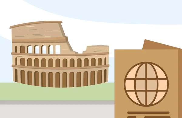 Roman coliseum passport tourist vacation travel — стоковый вектор