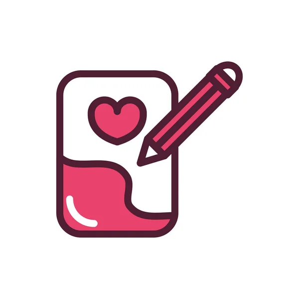 Happy valentines day writing note pencil love romantic feeling icon — Vetor de Stock