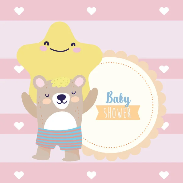 Baby shower cute bear and star hearts decoration cartoon — Stockvektor