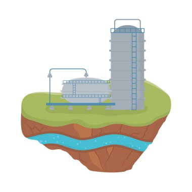 fracking tanks with stairs soil layer water underground