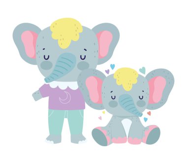 baby shower cute elephants with clothes hearts love cartoon