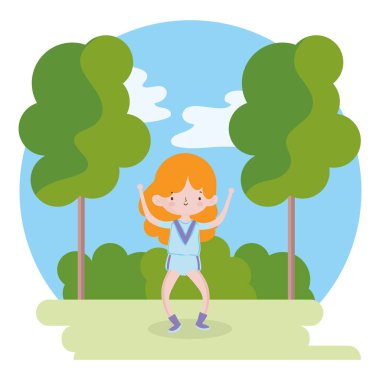 childrens day, little girl with sportswear in the park