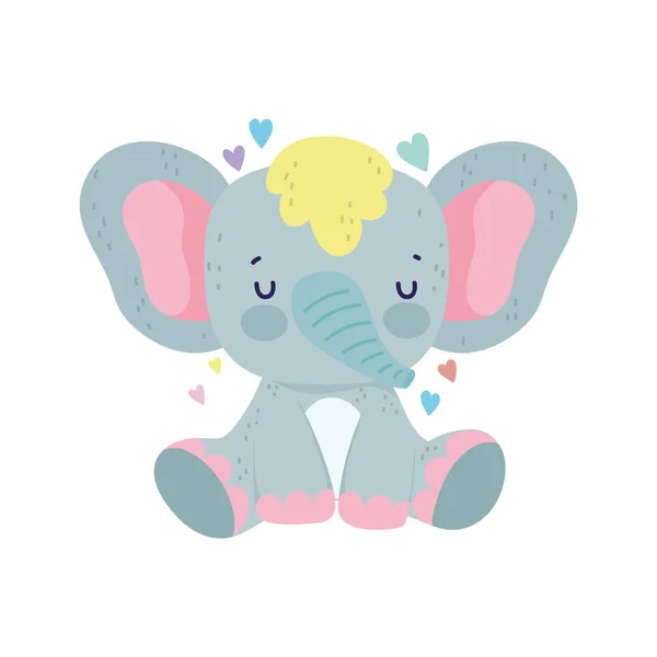 Baby shower cute elephant sitting with hearts love cartoon — Διανυσματικό Αρχείο