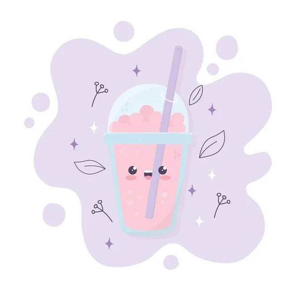 Kawaii frappe coffee cup with cap cartoon — Image vectorielle