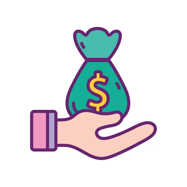 Hand with bag money strategy digital marketing — Stockvektor