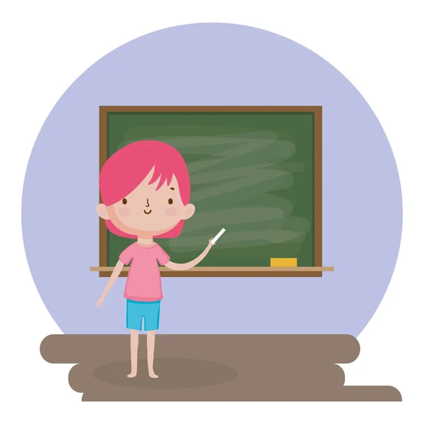 Childrens day, little boy with chalkboard school — 图库矢量图片