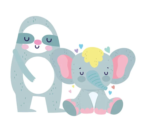 Baby shower cute sloth and elephant cartoon — Stockvektor