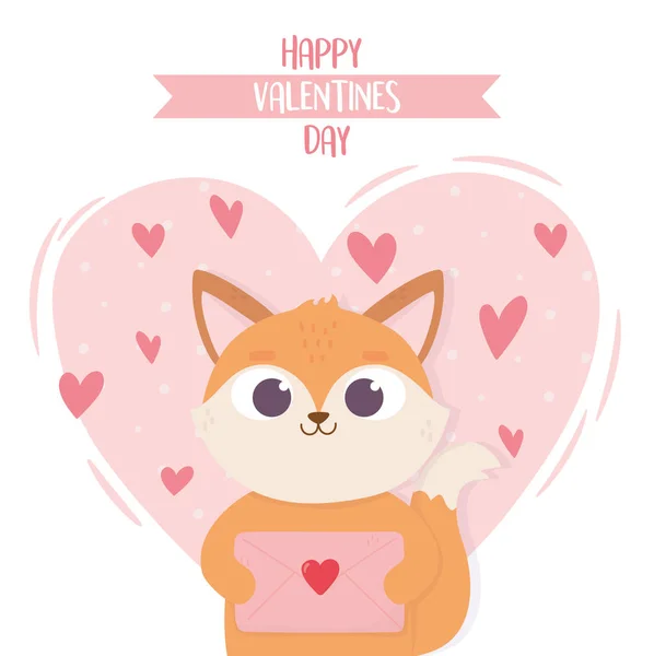 Happy valentines day cute little cat with envelope message love — Archivo Imágenes Vectoriales
