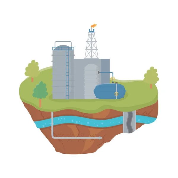 Fracking tanks storage process pipeline water underground — Vetor de Stock