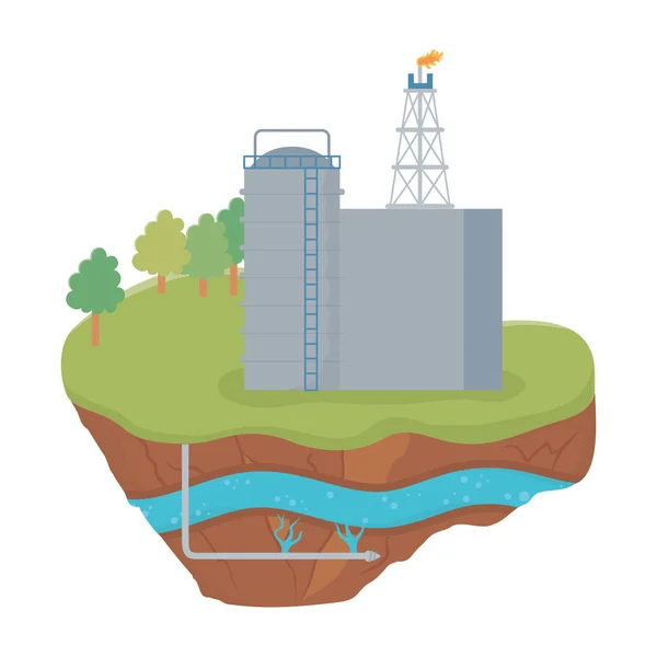 Fracking refinery oil rig soil layer water underground —  Vetores de Stock