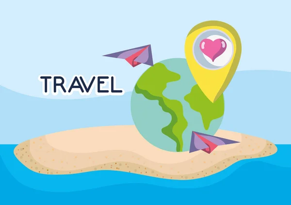 World beach planes around location love tourist vacation travel — Vetor de Stock