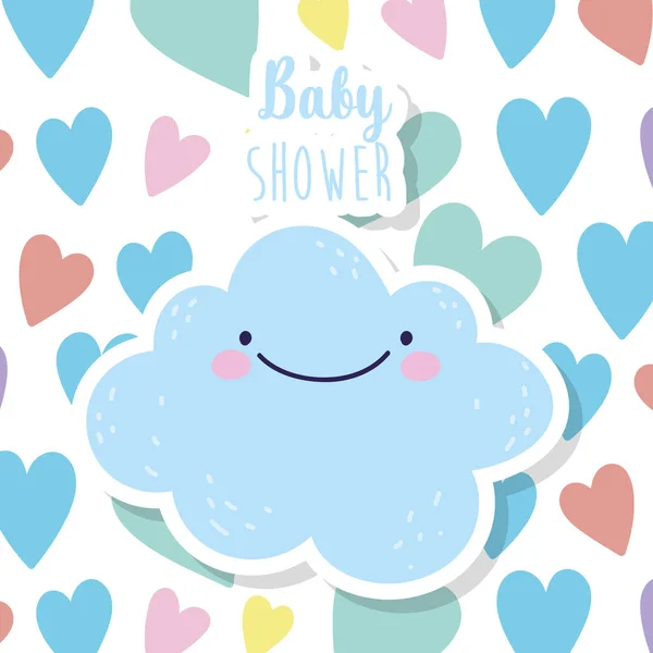 Baby shower cute blue cloud hearts love decoration cartoon — Vector de stock
