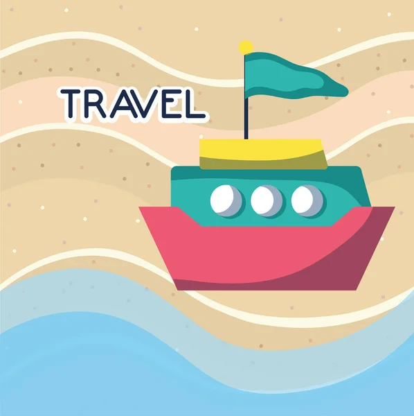 Beach sea boat with flag tourist vacation travel — Image vectorielle